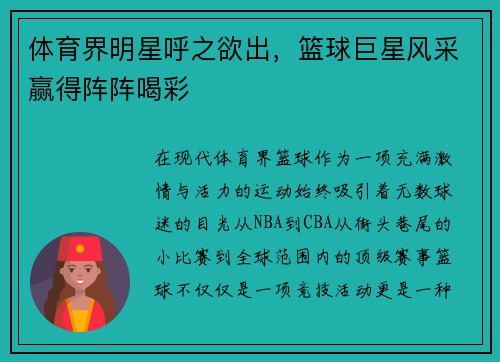 体育界明星呼之欲出，篮球巨星风采赢得阵阵喝彩
