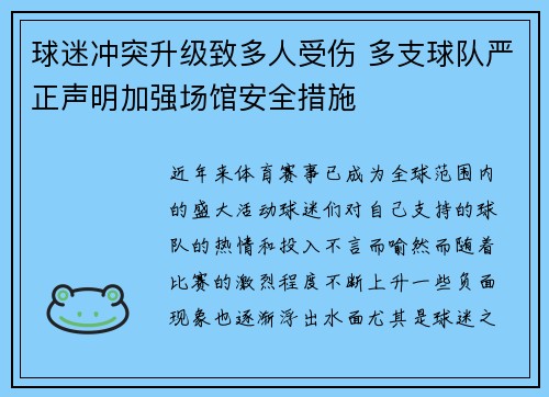 球迷冲突升级致多人受伤 多支球队严正声明加强场馆安全措施