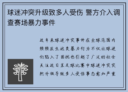球迷冲突升级致多人受伤 警方介入调查赛场暴力事件