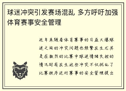 球迷冲突引发赛场混乱 多方呼吁加强体育赛事安全管理